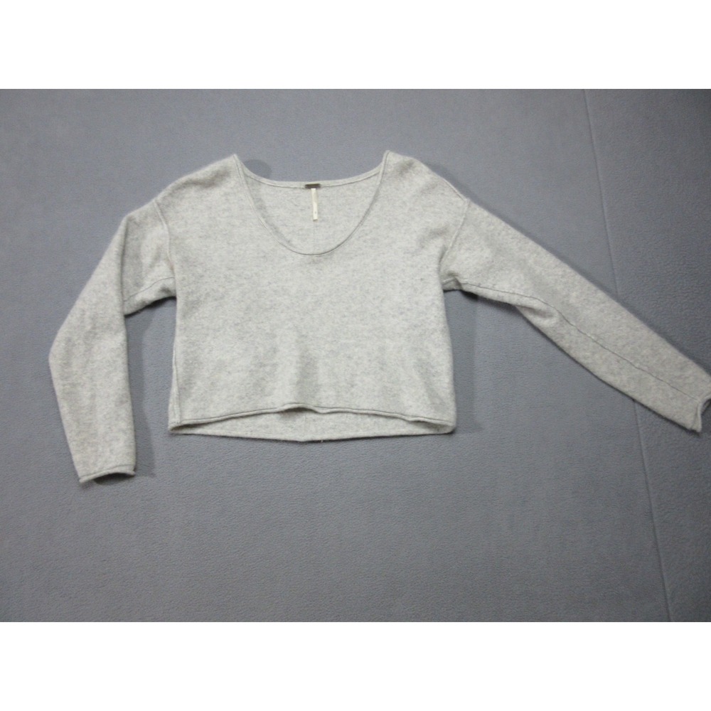Free People Sweater Womens Small Gray Cashmere Crop Preppy Scoop Neck Pullover